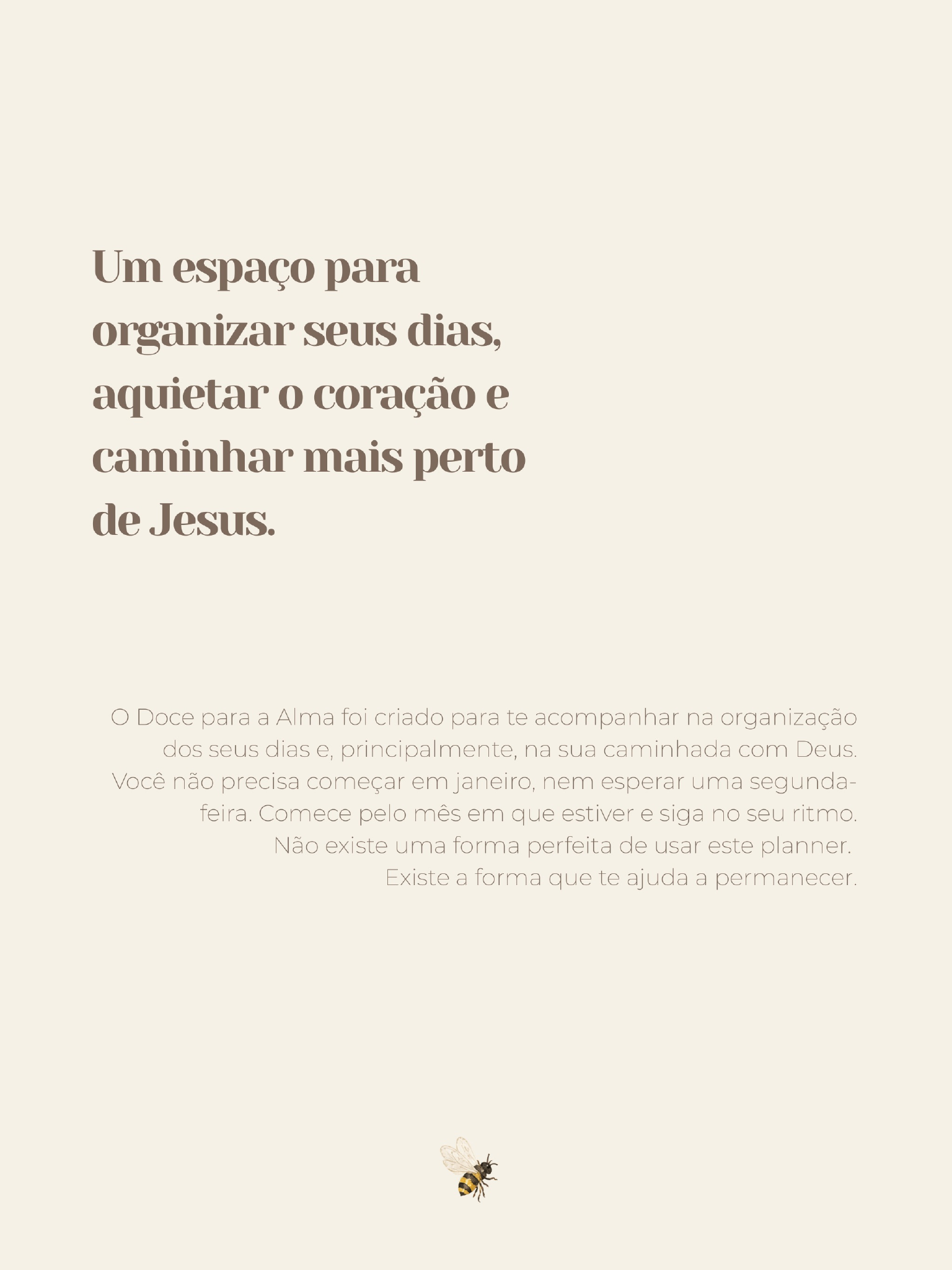 Página introdutória do planner com a tagline e a abelhinha